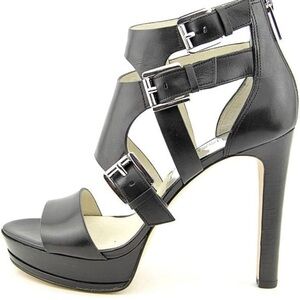 Michael Kors women’s Lucinda back zip black leather high heel sandals size 10